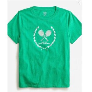 J.Crew "East Side Tennis Tournament" Green Pique Tee Sz M